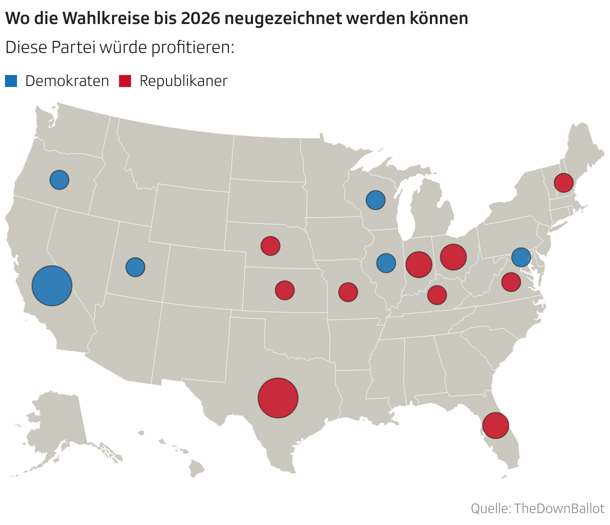 Wo die Wahlkreise bis 2026 neugezeichnet werden können (Symbol-Karte)