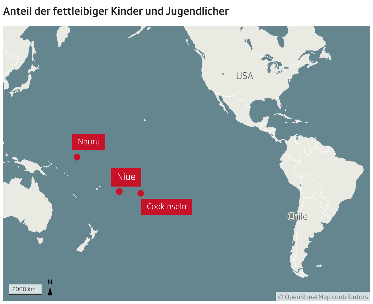 Anteil der fettleibiger Kinder und Jugendlicher (Locator-Karte)