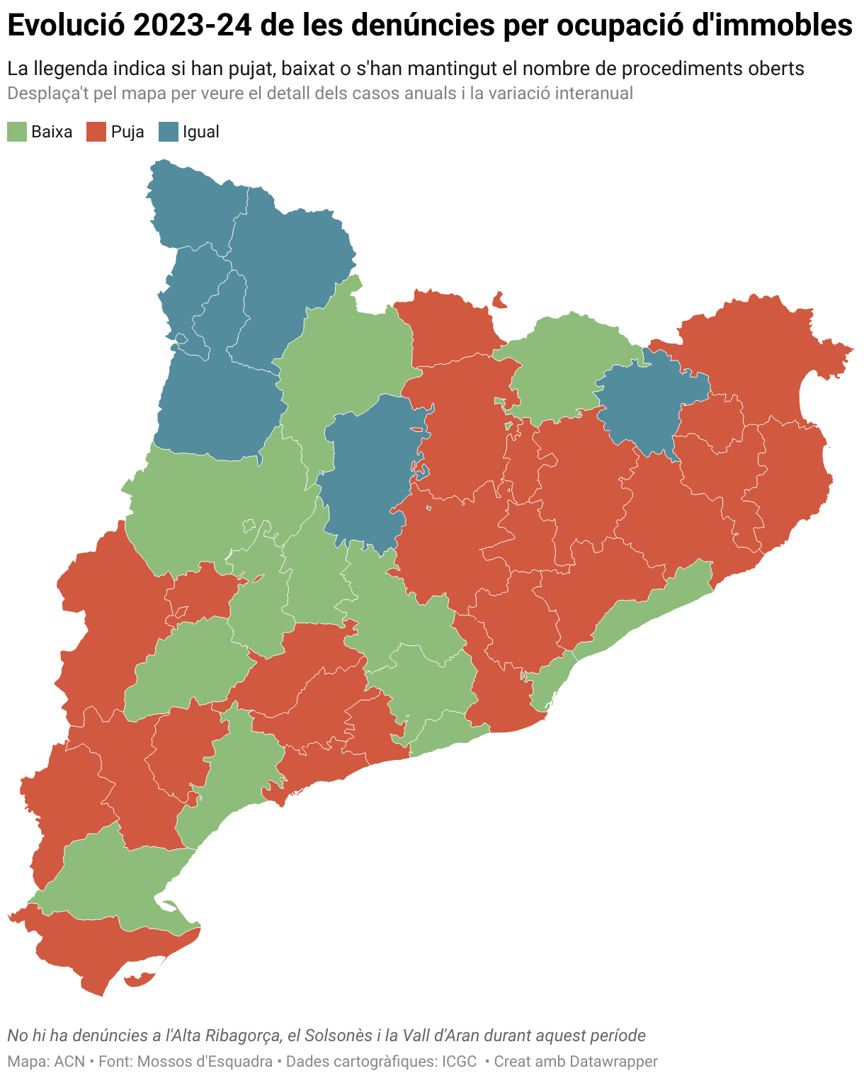 Evolución 2023-24 de las denuncias por ocupación de inmuebles (Choropleth map)