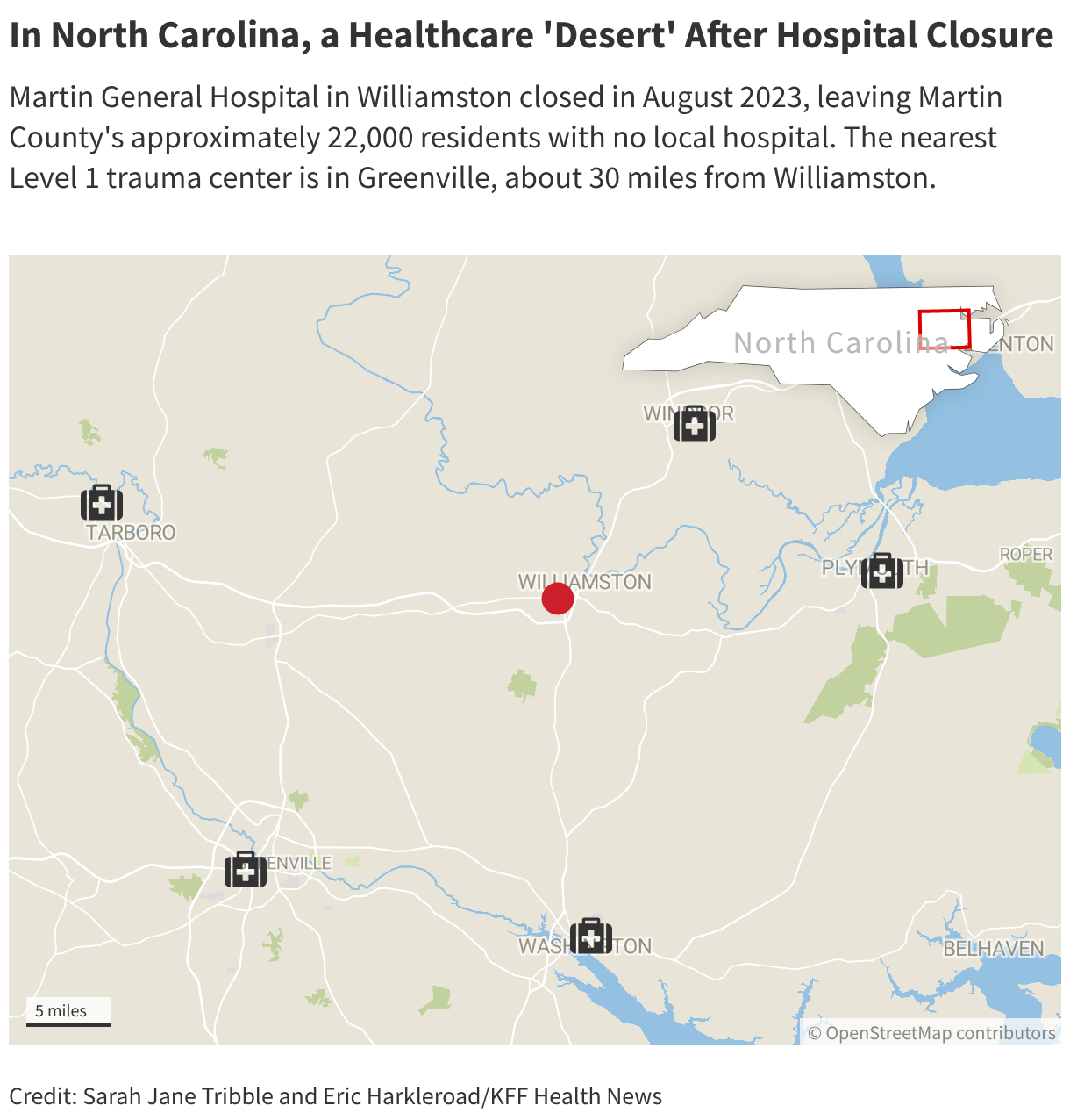 In North Carolina, a Healthcare 'Desert' After Hospital Closure (Locator map)