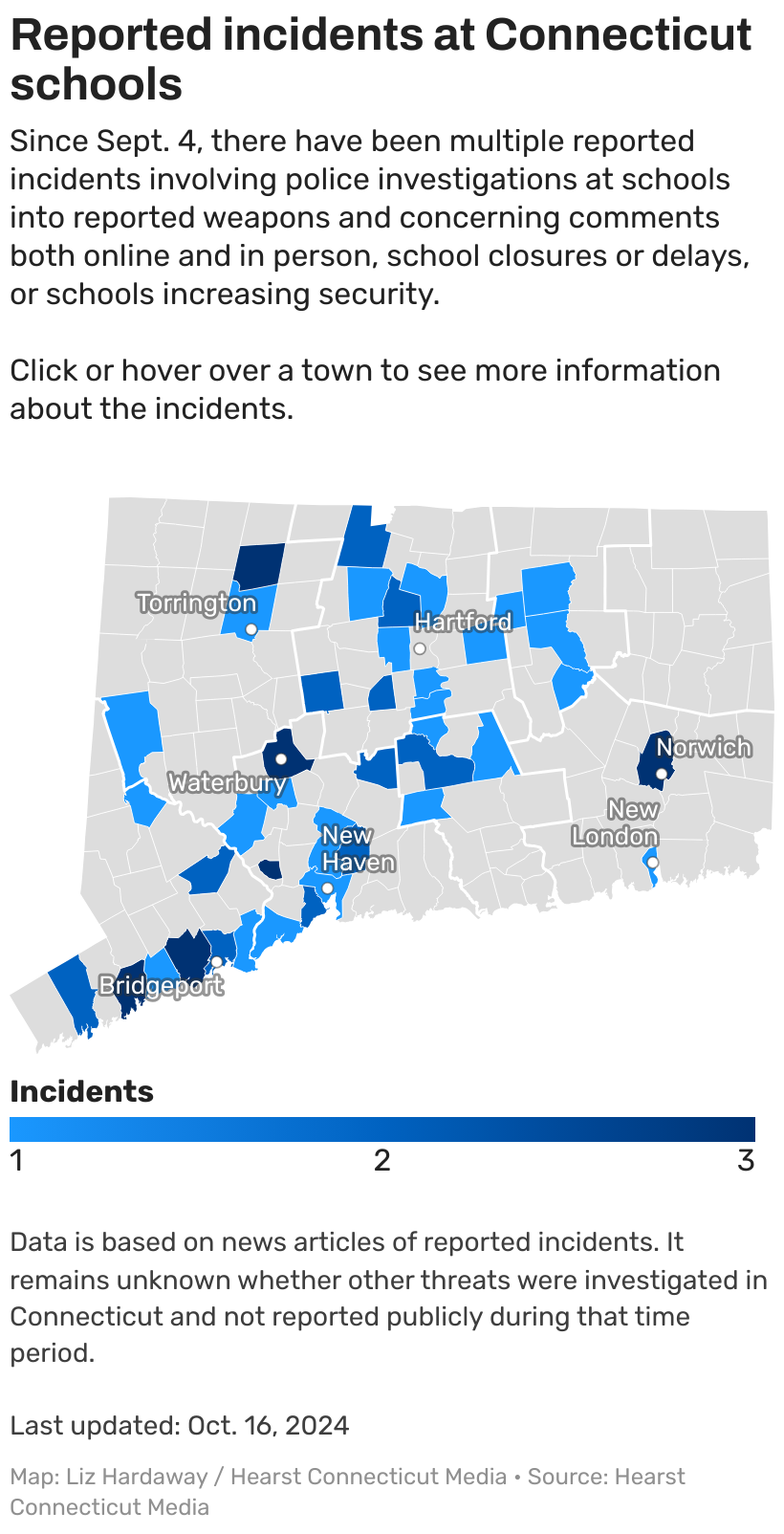 CT school threats Mapping 50 incidents that led to 20 arrests