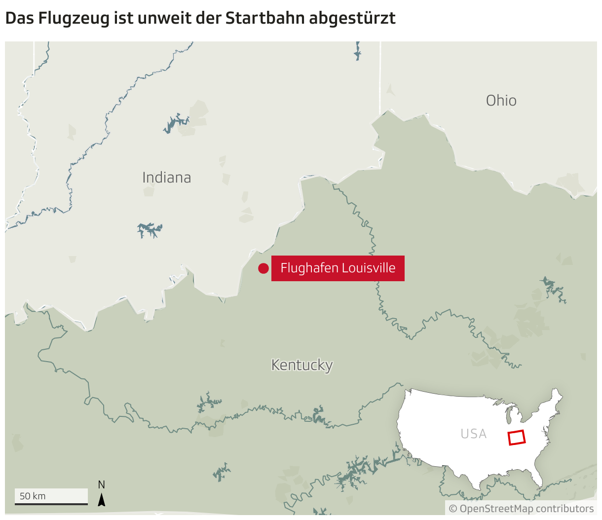 Das Flugzeug ist unweit der Startbahn abgestürzt (Locator-Karte)