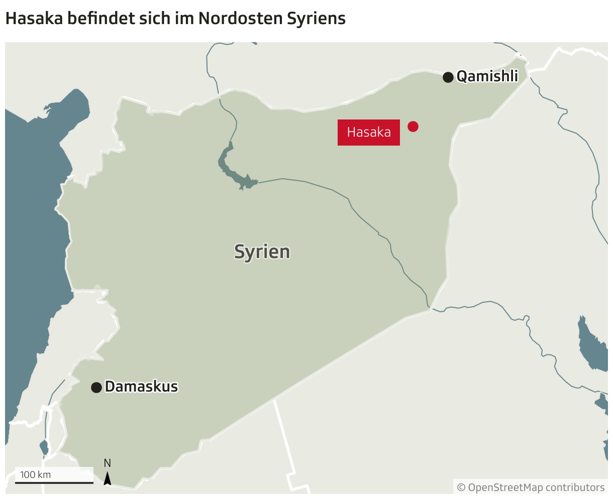 Hasaka befindet sich im Nordosten Syriens (Locator-Karte)