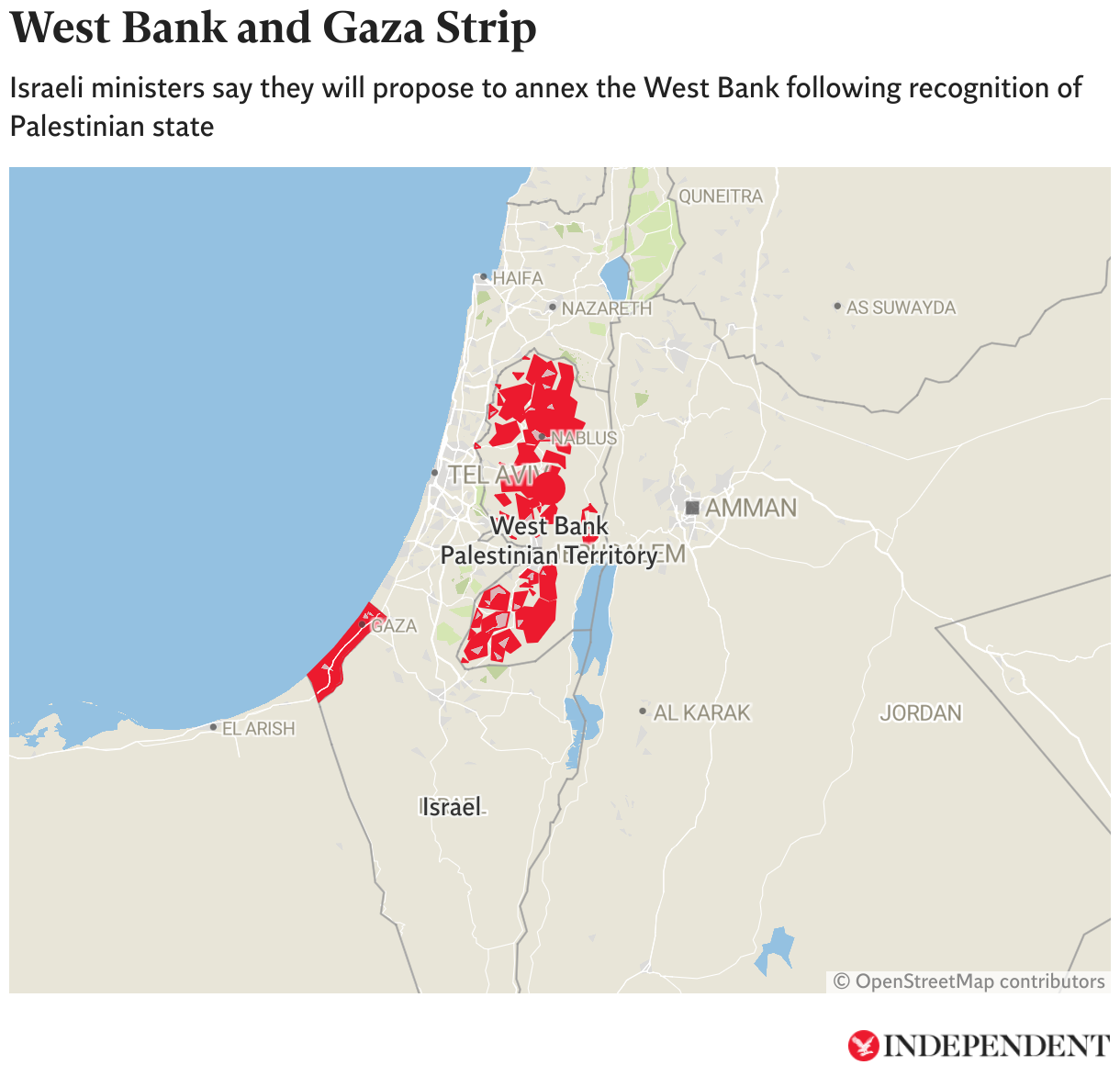 Cisjordânia e Gaza Strip (mapa do localizador)
