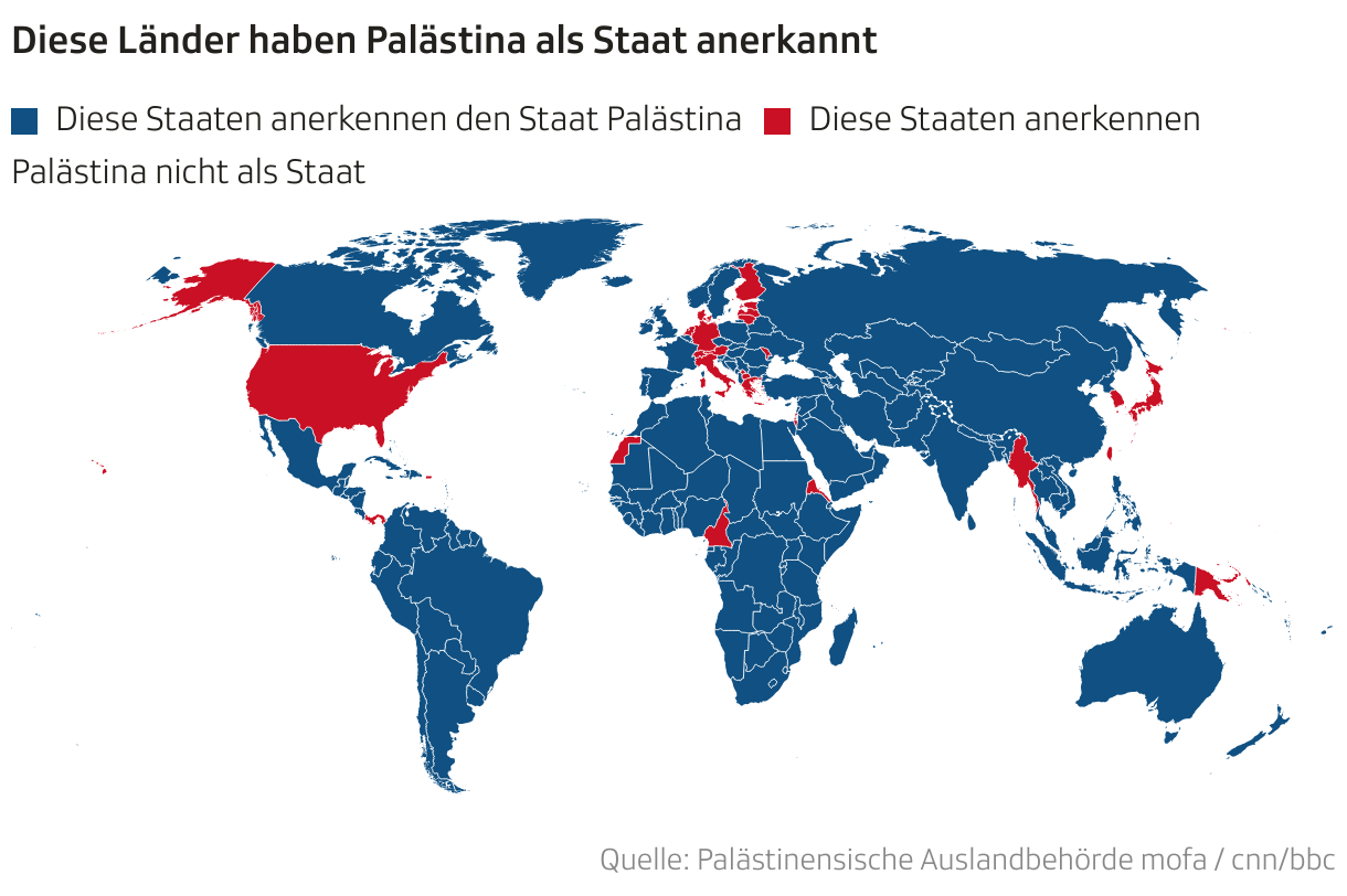 Diese Länder haben Palästina als Staat anerkannt (Choroplethen-Karte)