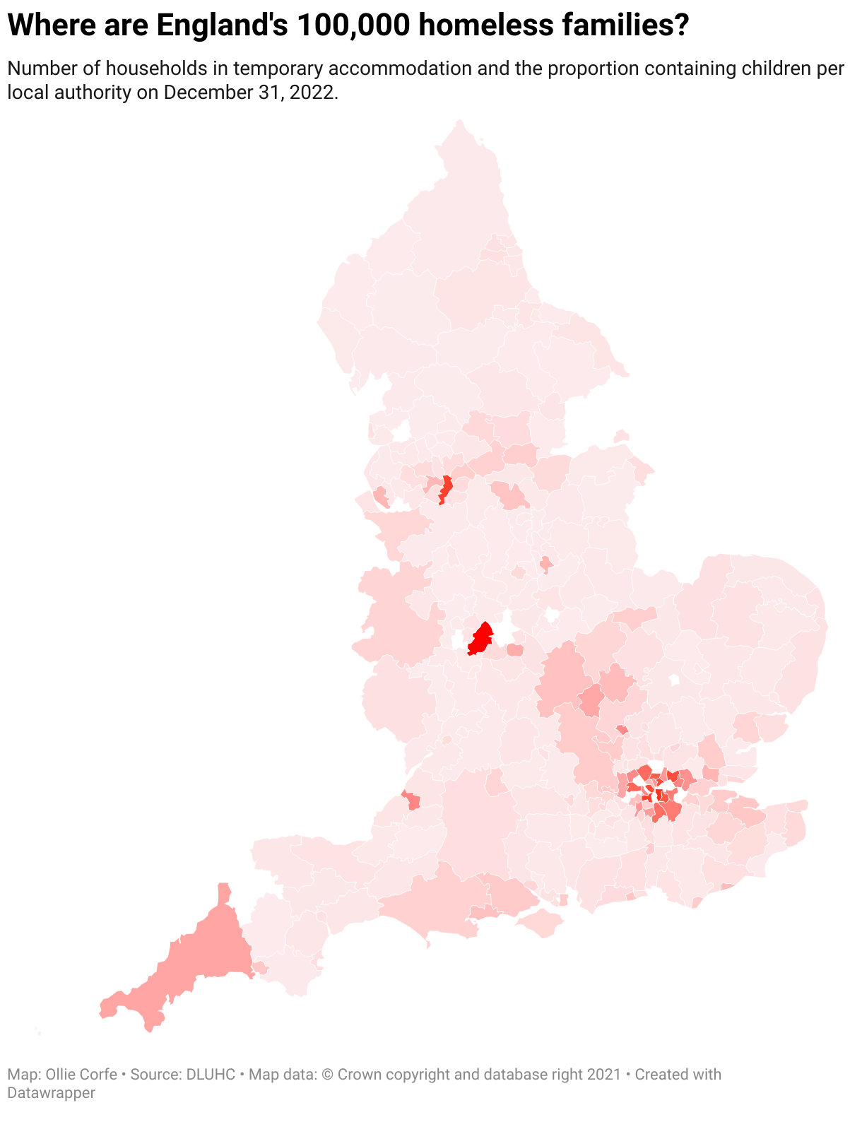 Map of England per homeless households.