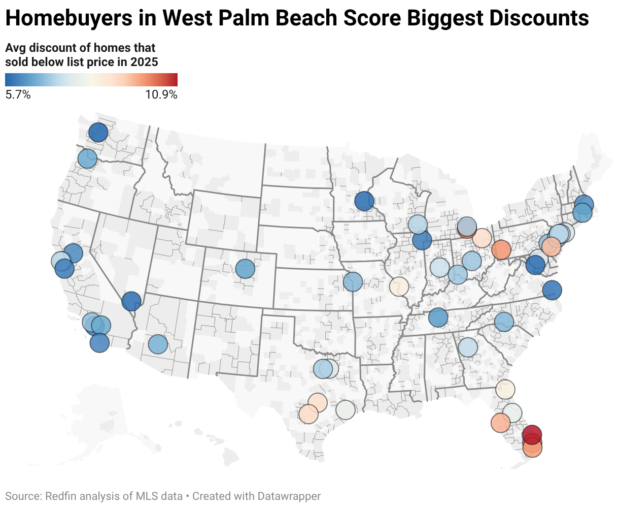 Homebuyers in West Palm Beach Score Biggest Discounts (Symbol map)