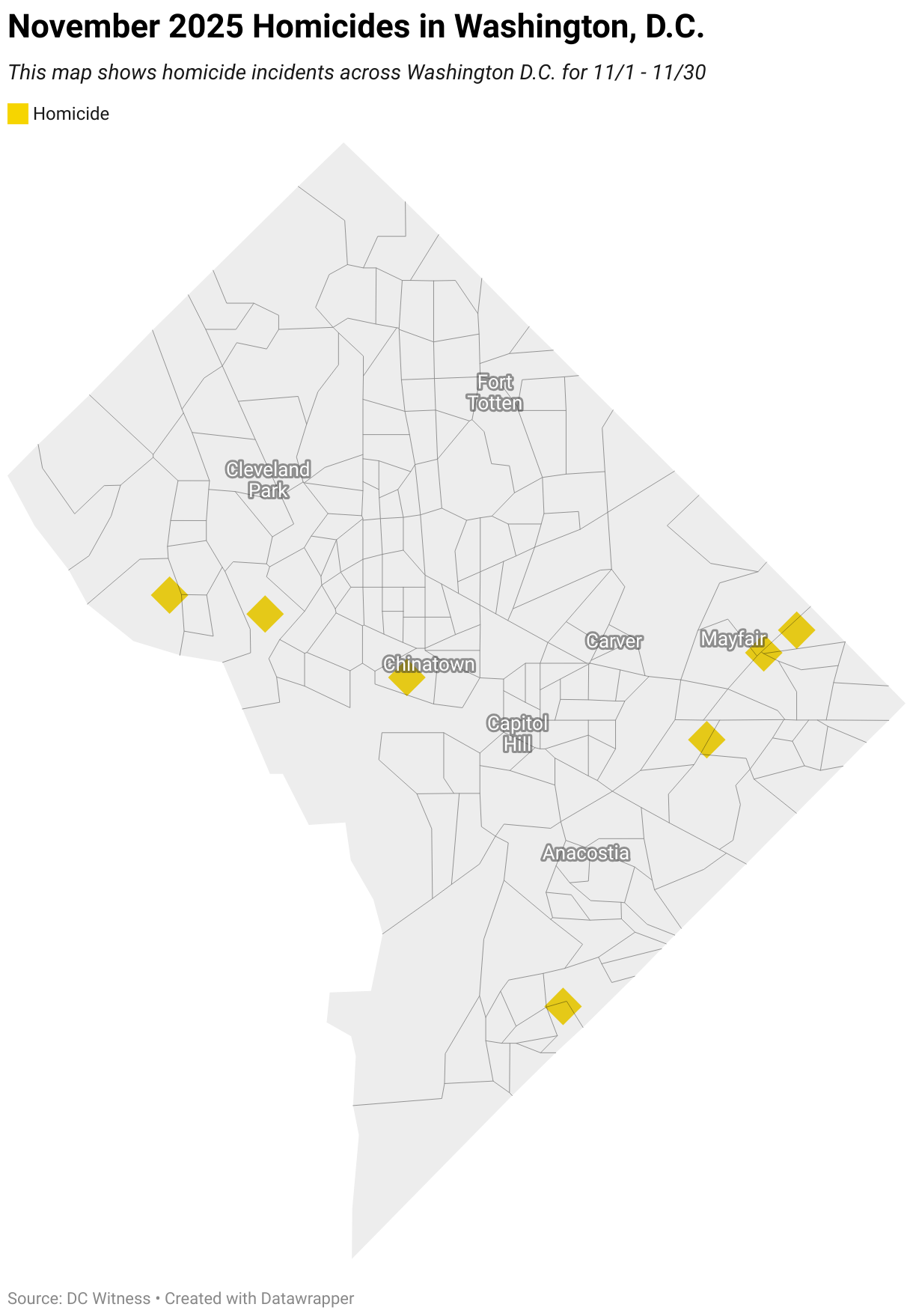 November 2025 Homicides in Washington, D.C. (Symbol map)