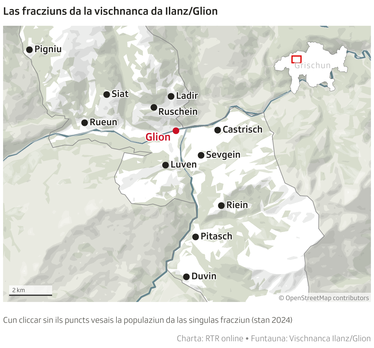 Las fracziuns da la vischnanca da Ilanz/Glion (Locator map)