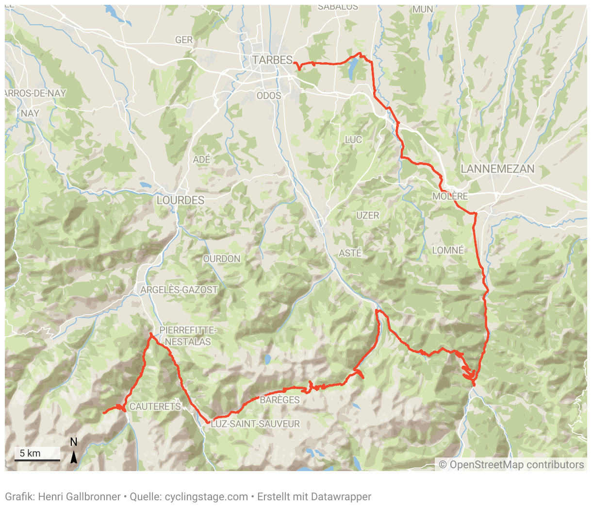 Eine Karte der 6. Etappe der Tour de France 2023