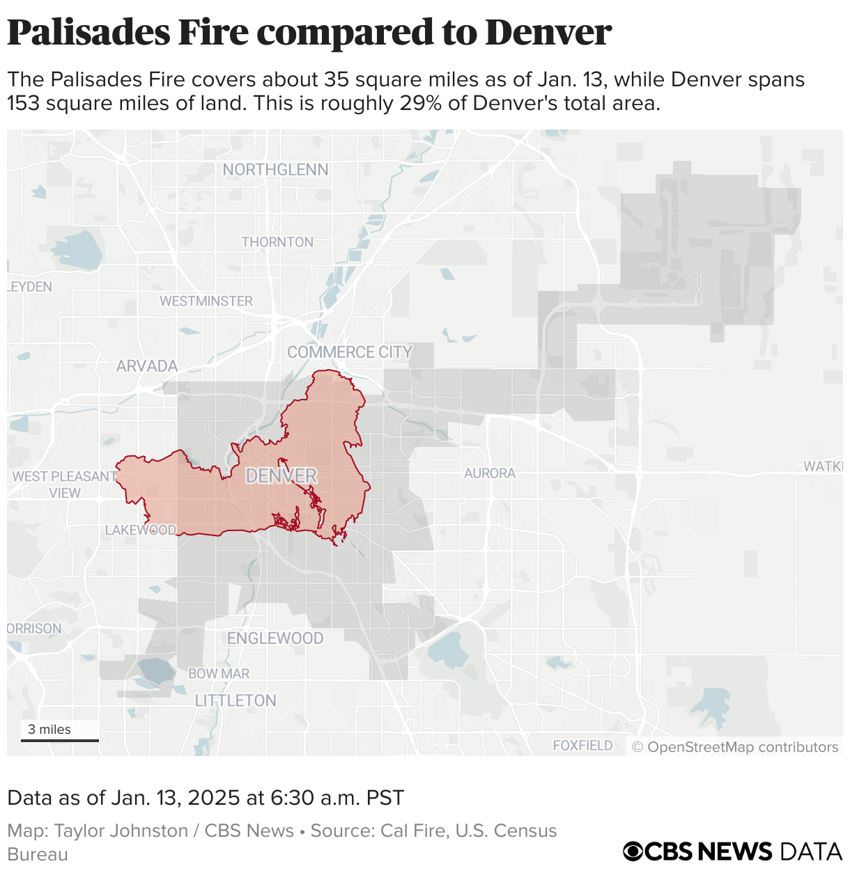 Perimeter of the Palisades Fire placed on Denver