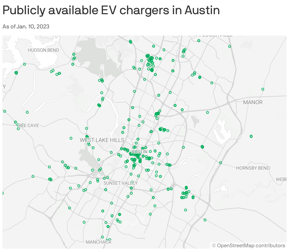 Publicly available EV chargers in Austin