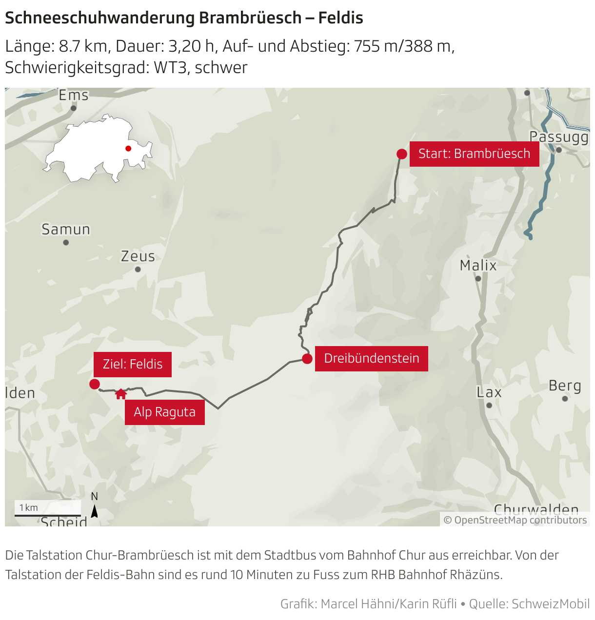 Schneeschuhwanderung Brambrüesch – Feldis (Locator-Karte)