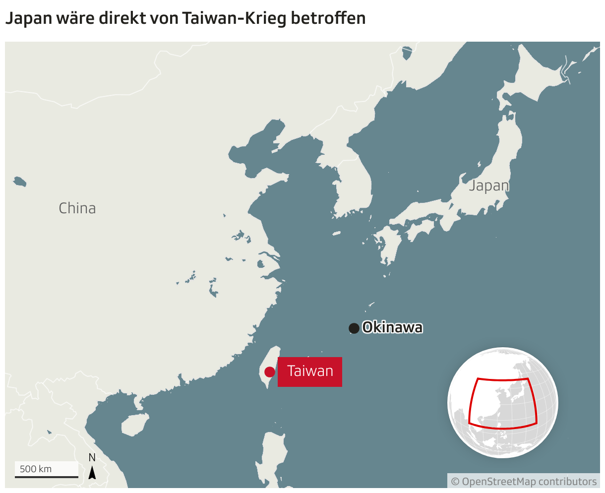 Japan wäre direkt von Taiwan-Krieg betroffen (Locator-Karte)
