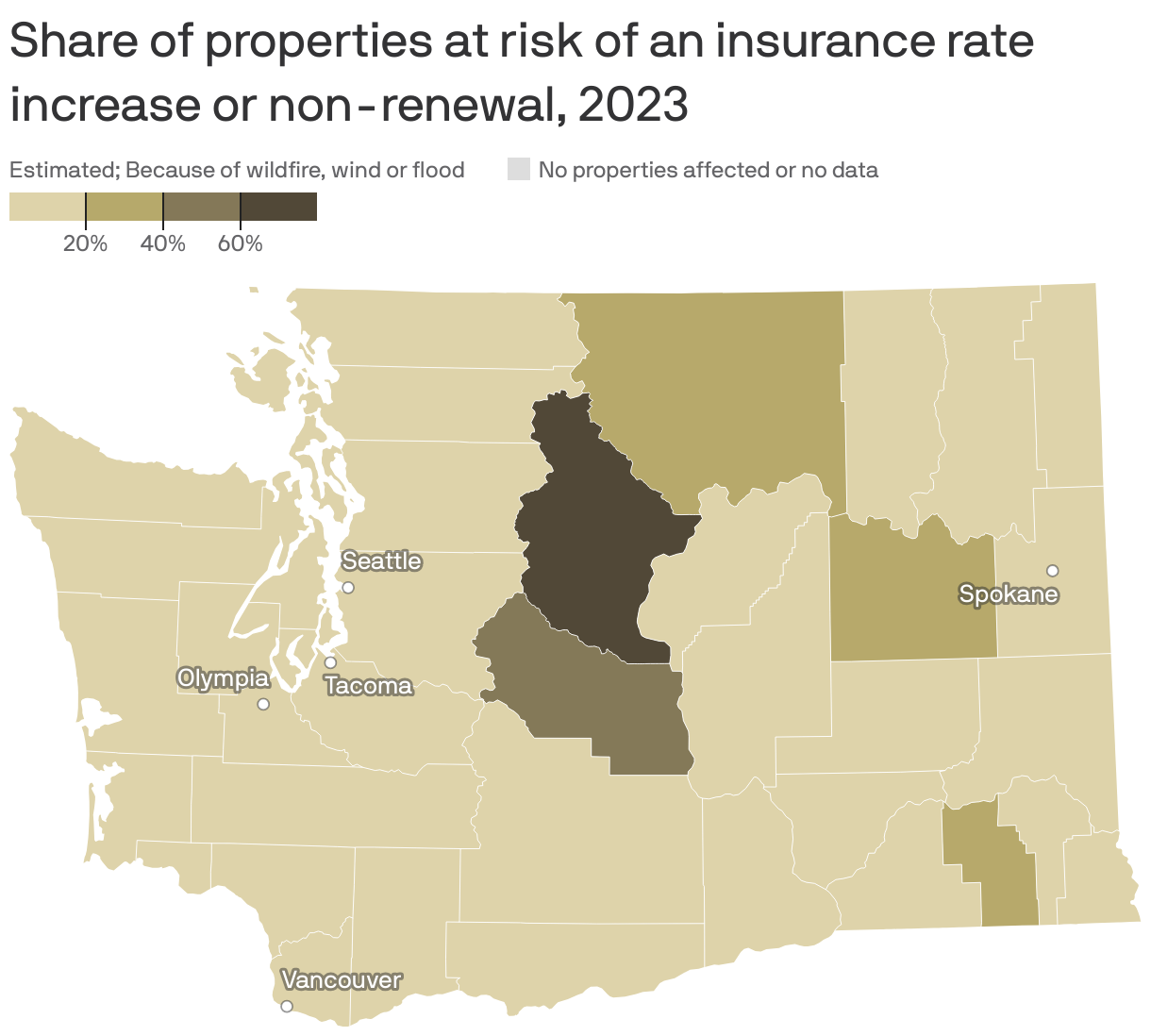 Share of properties at risk of an insurance rate increase or non-renewal, 2023