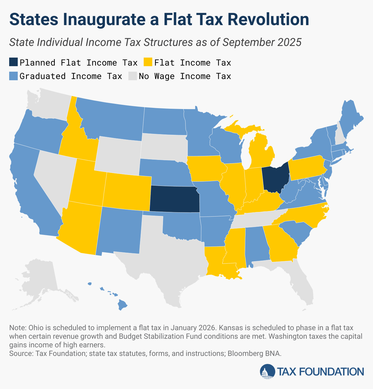 States Inaugurate a Flat Tax Revolution (Choropleth map)