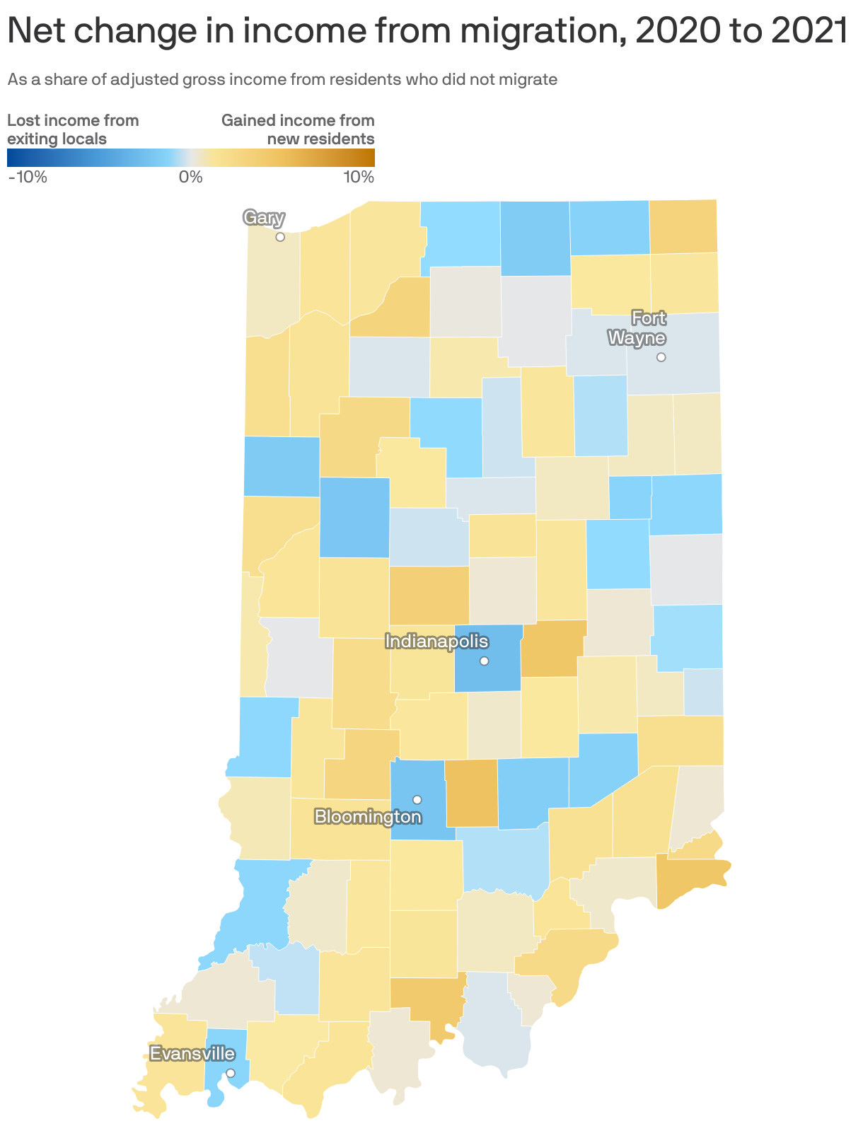 Net change in income from migration, 2020 to 2021