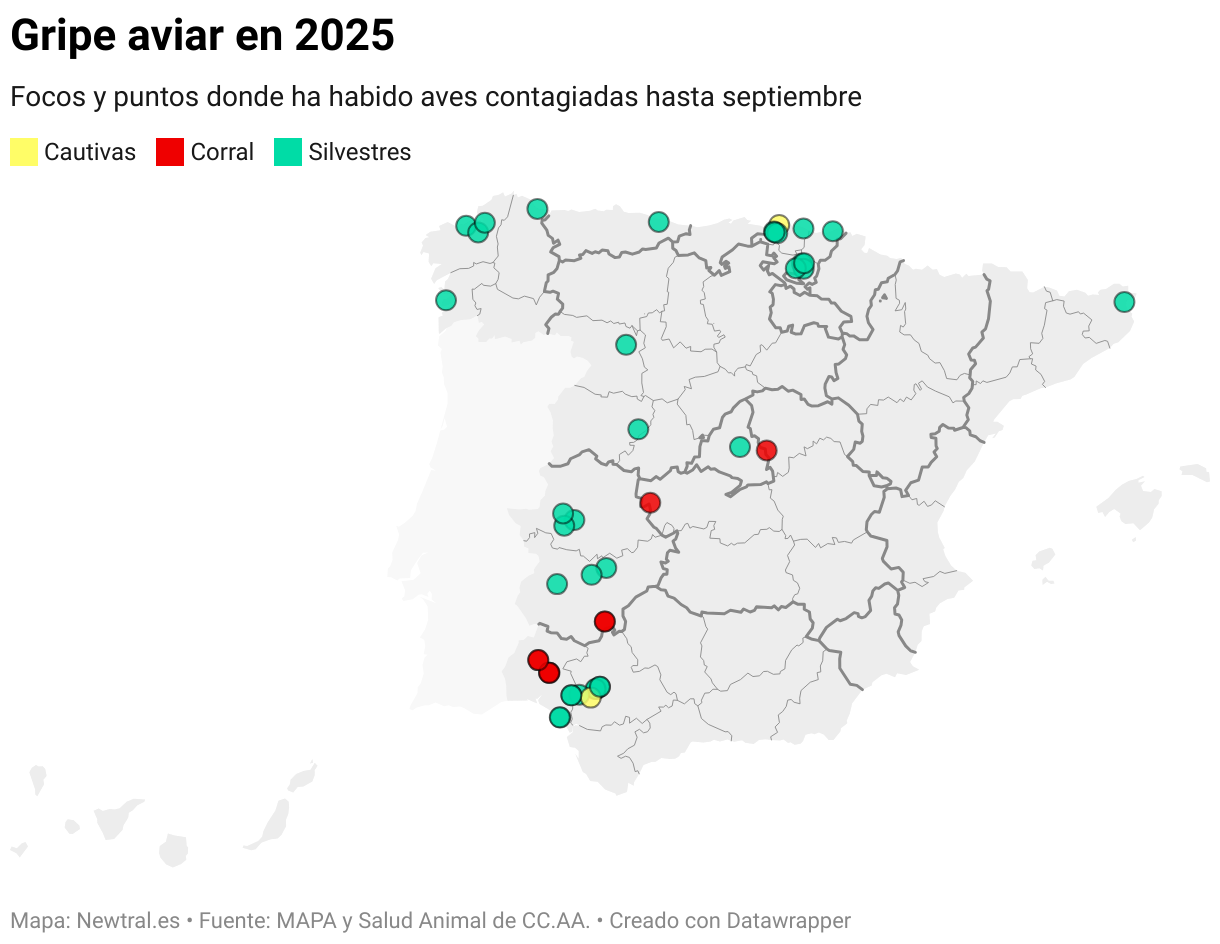 Gripe aviar en 2025 (Mapa del símbolo)