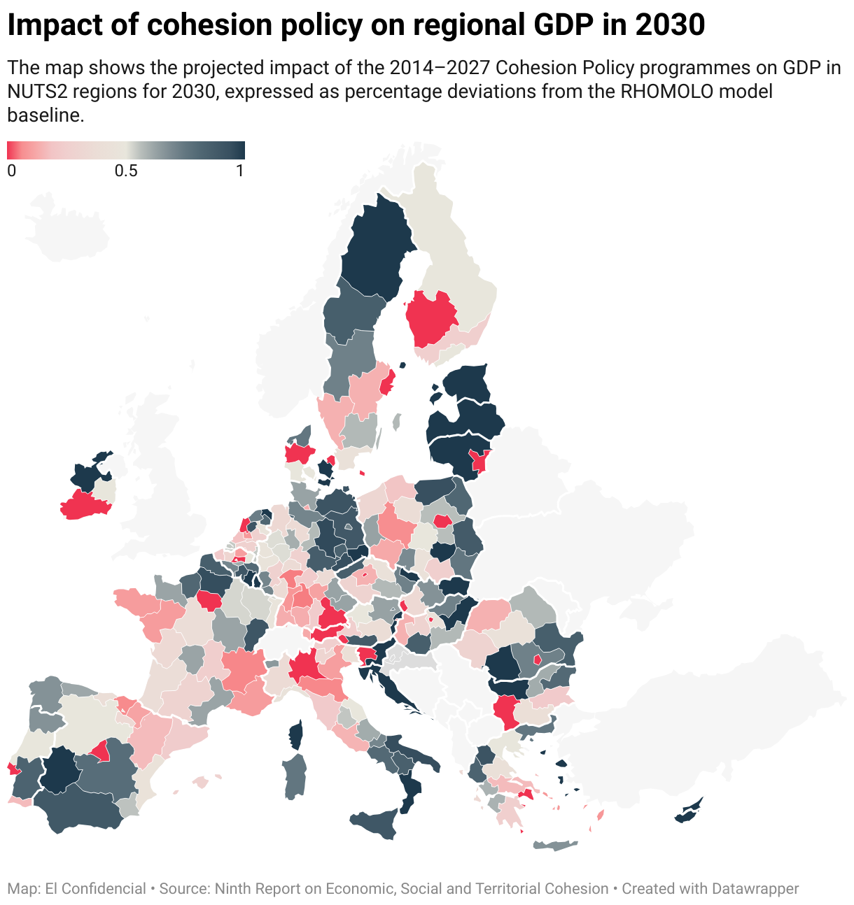 Impact of cohesion policy on regional GDP in 2030 (Choropleth map)
