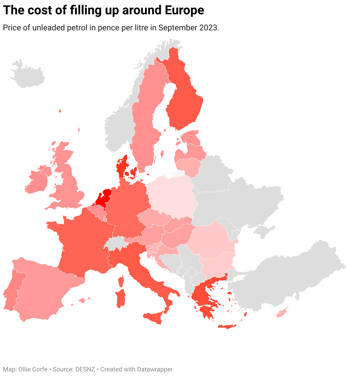 Fuel prices compared around Europe.