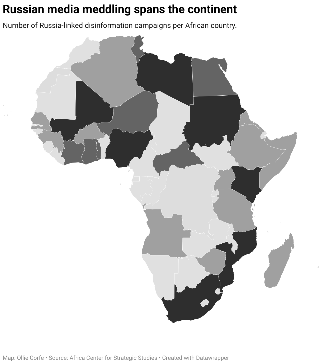 Map of Africa by disinformation campaigns. 