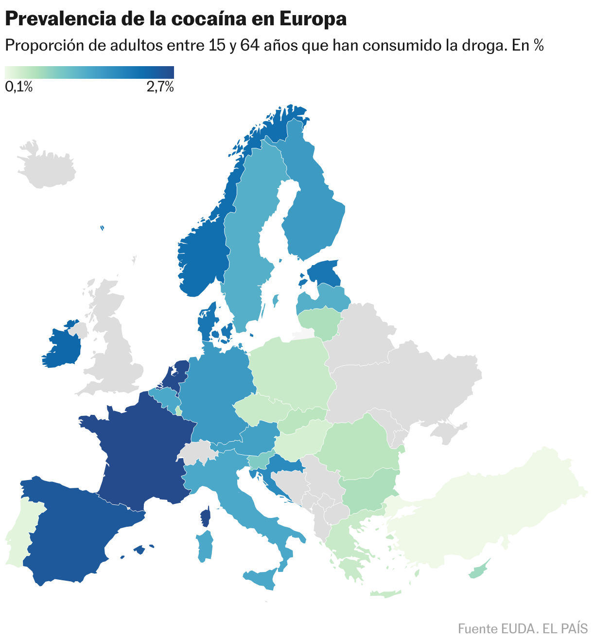 Prevalencia de la cocaína en Europa (Mapa coroplético)