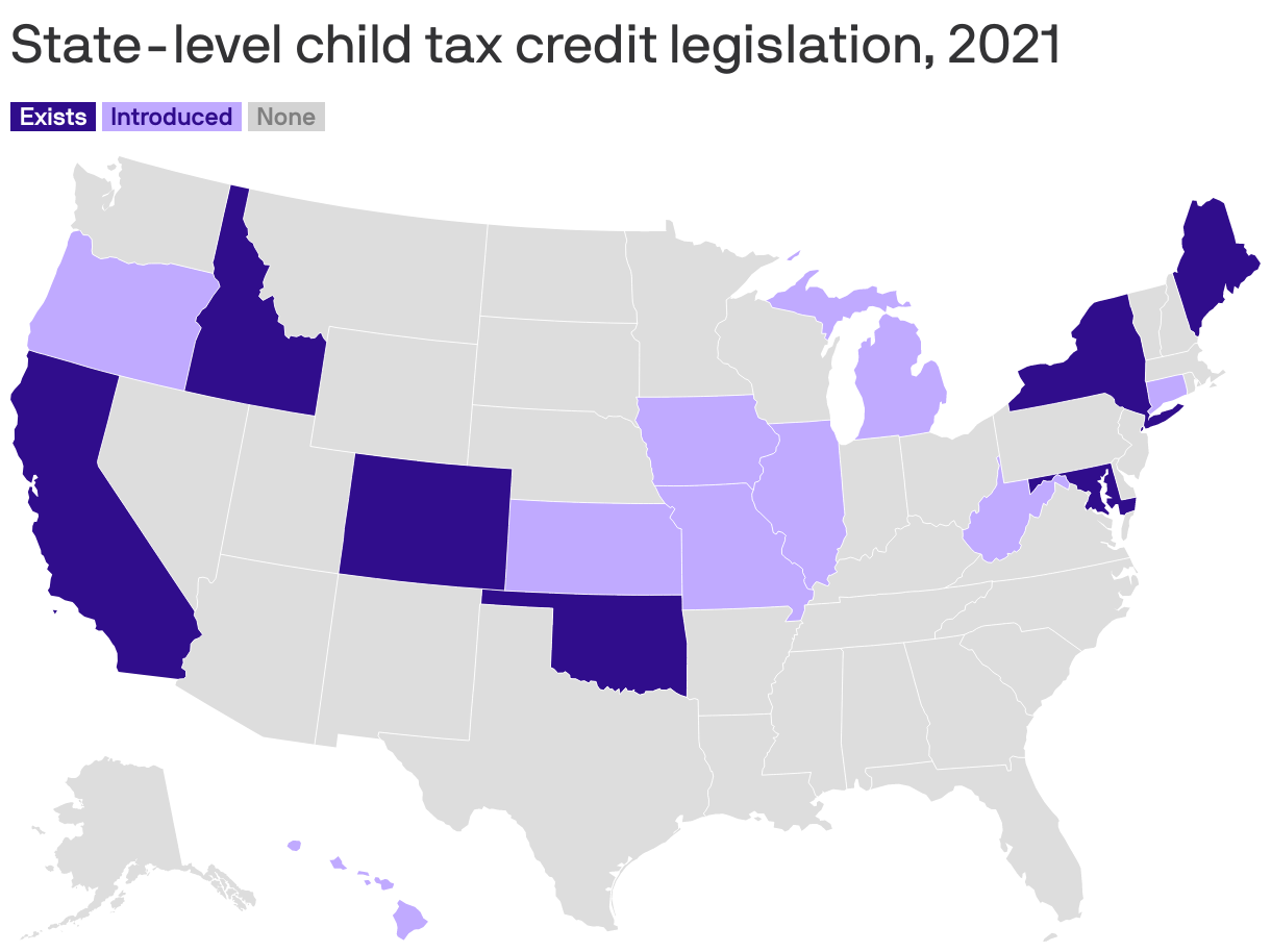 State-level child tax credit legislation, 2021
