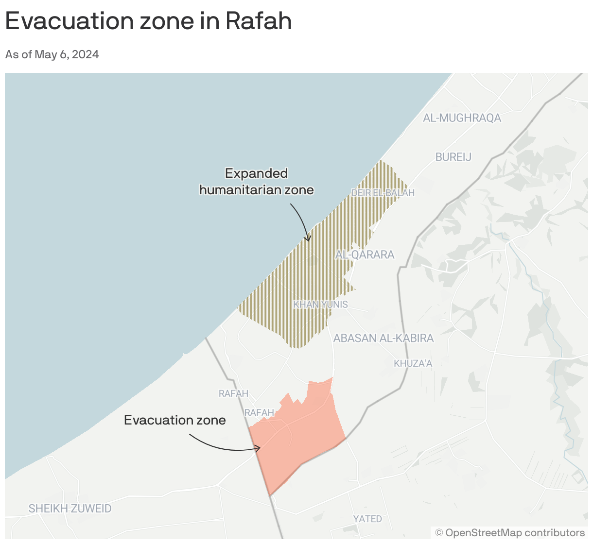 A map of the evacuation zone in Rafah announced on May 6, 2024 by IDF.