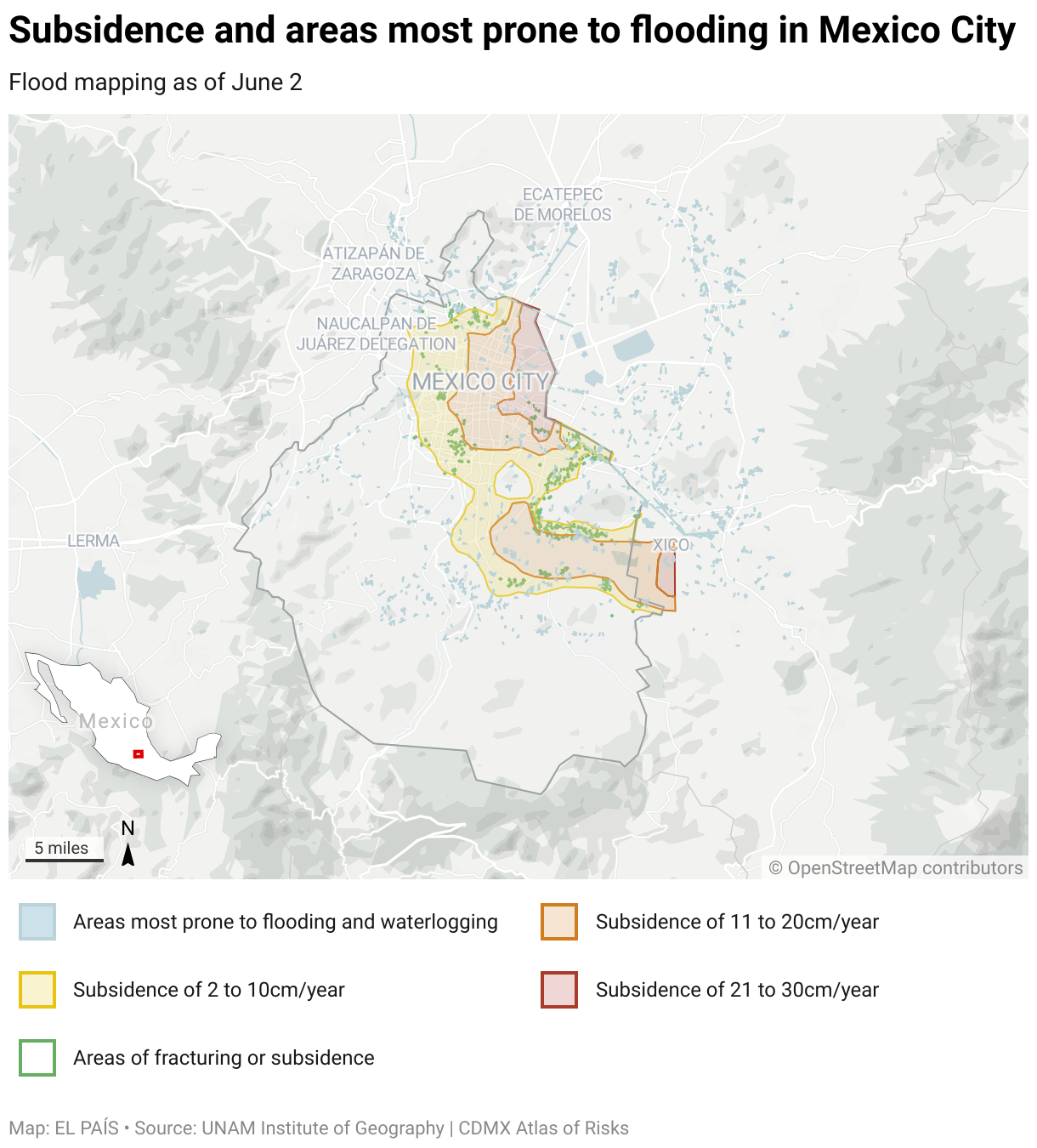 Subsidence and areas most prone to flooding in Mexico City (Locator map)
