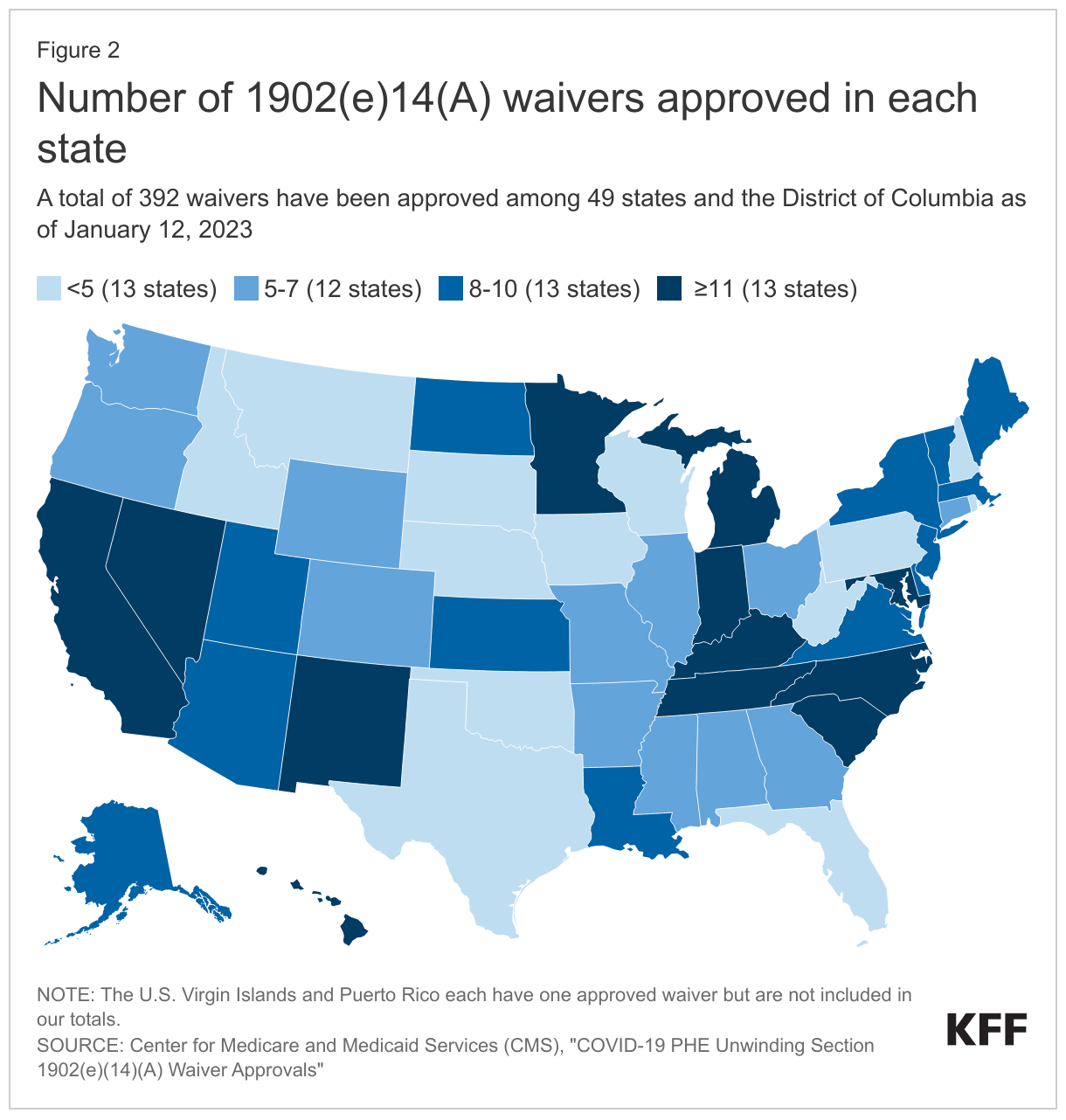 Number of 1902(e)14(A) waivers approved in each state  data chart