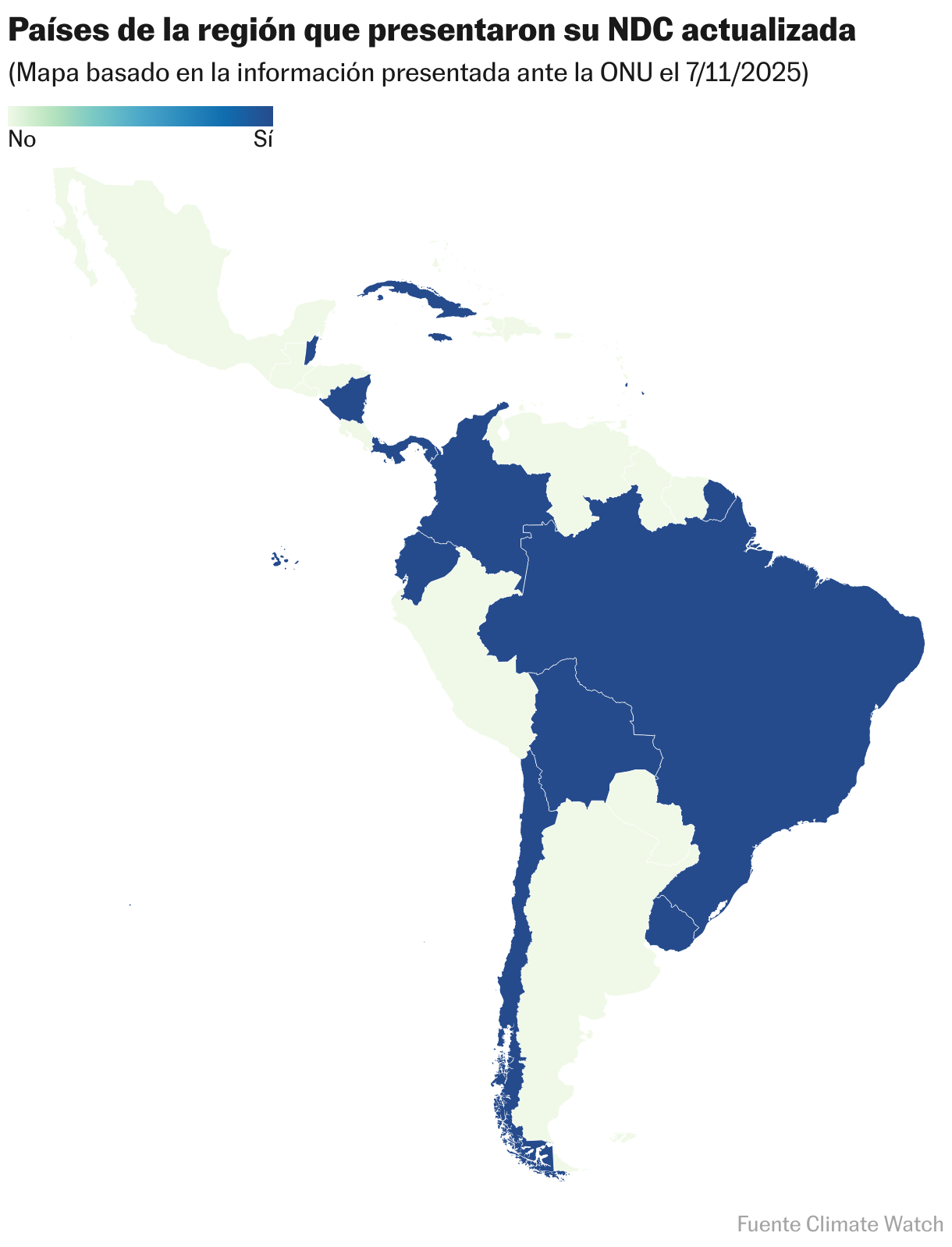 Países de la región que presentaron su NDC actualizada (Mapa coroplético)