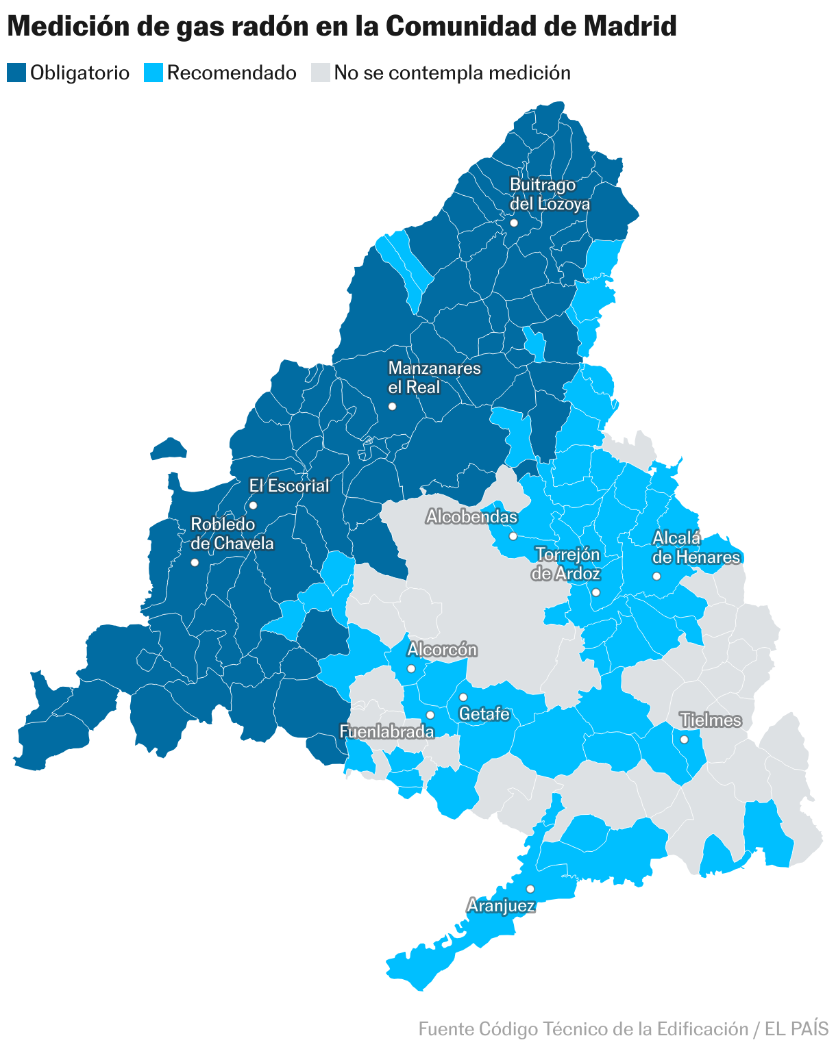 Medición de gas radón en la Comunidad de Madrid (Mapa coroplético)