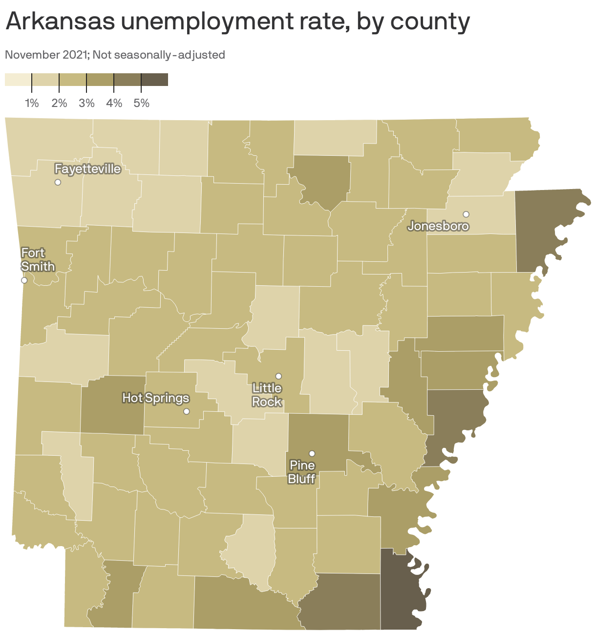 Arkansas unemployment rate, by county