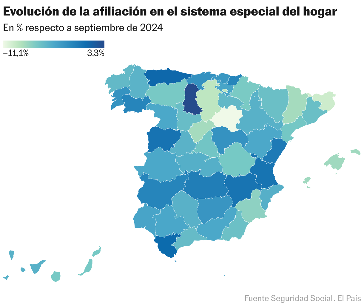 Evolución de la afiliación en el sistema especial del hogar (Mapa coroplético)