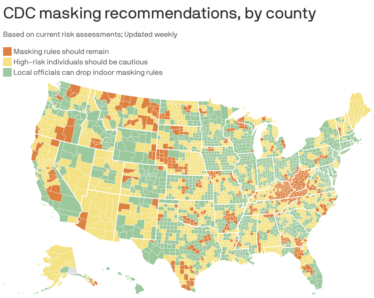 CDC masking recommendations, by county