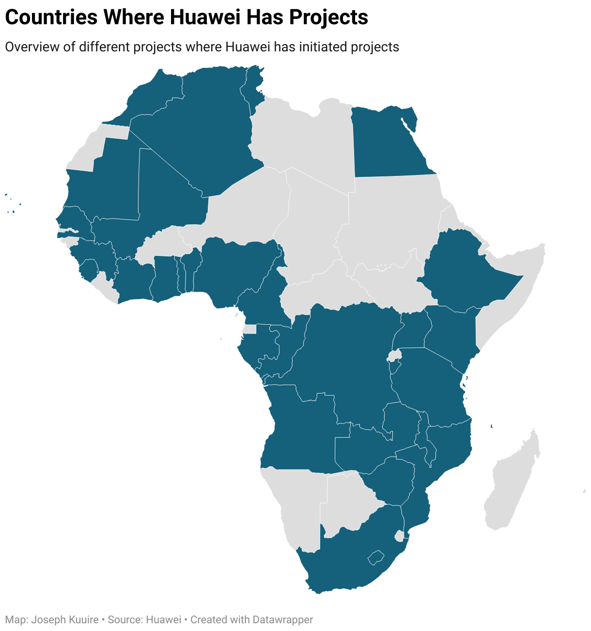 Countries Where Huawei Has Projects (Choropleth map)