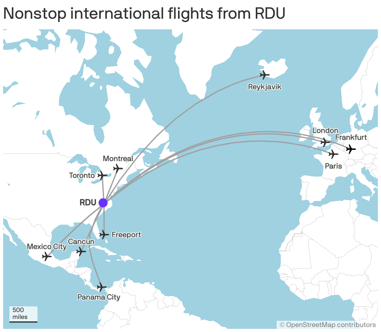 Nonstop international flights from RDU