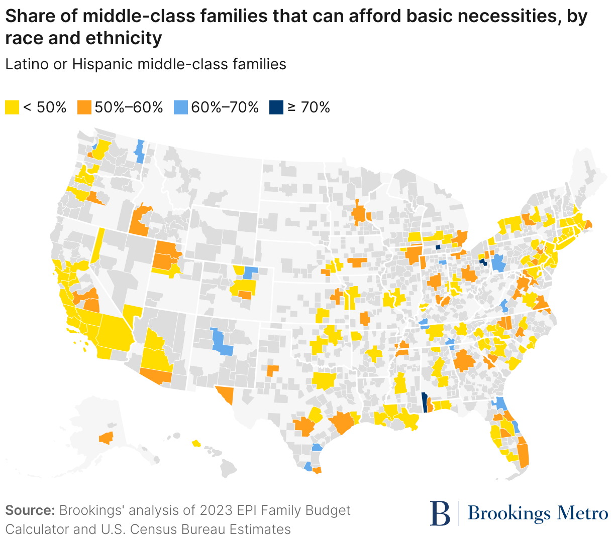 Share of middle-class families that can afford basic necessities, by race and ethnicity (Choropleth map)