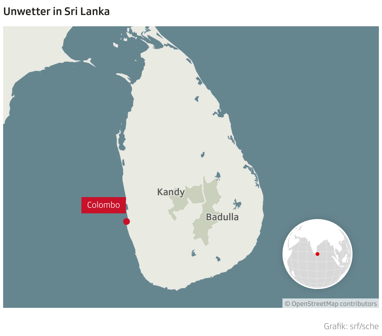 Unwetter in Sri Lanka (Locator-Karte)