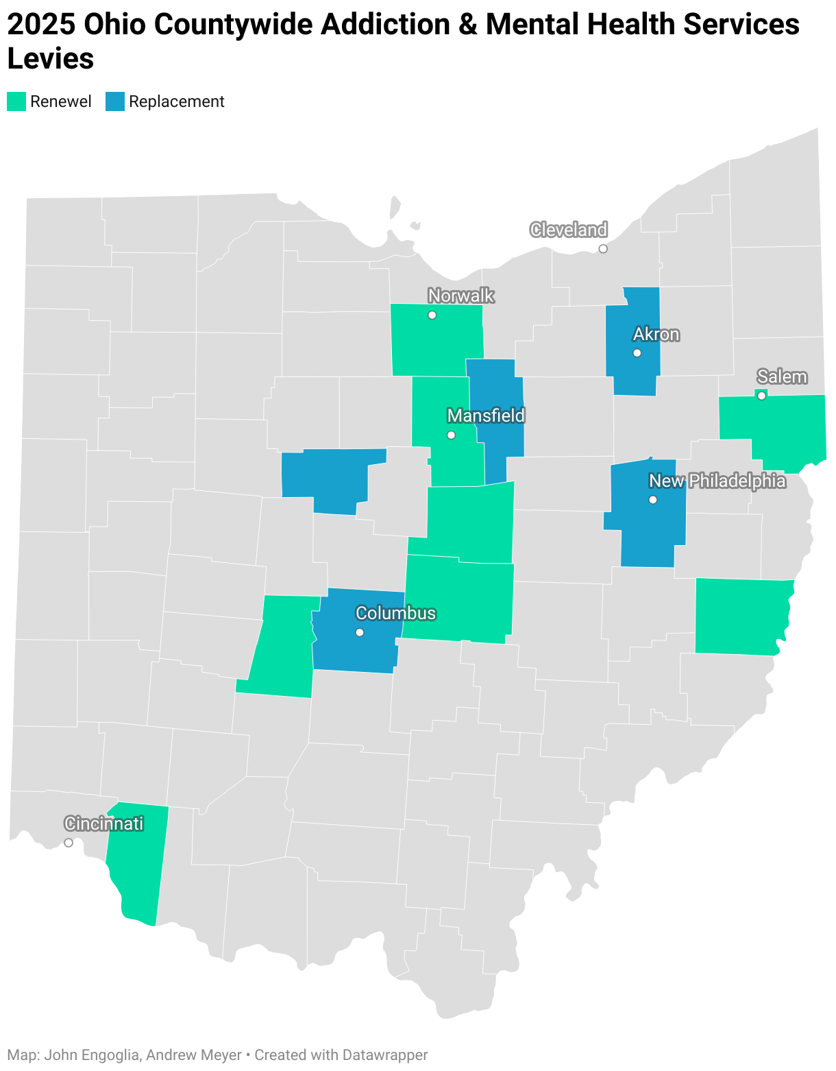 2025 Ohio Countywide Addiction &amp; Mental Health Services Levies (Choropleth map)