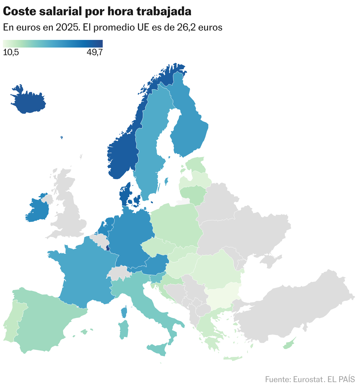 Coste salarial por hora trabajada (Mapa coroplético)