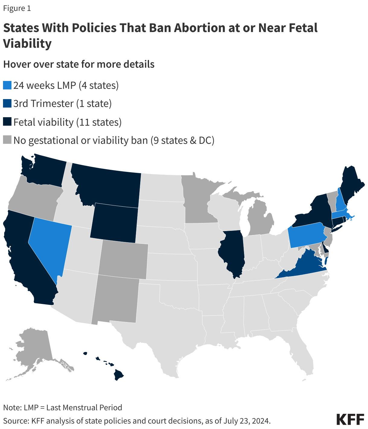 States With Policies That Ban Abortion at or Near Fetal Viability data chart