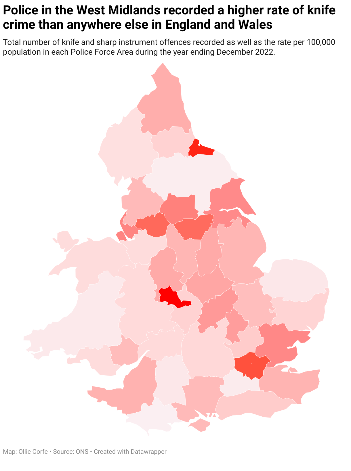 Map of knife crimes in the UK.