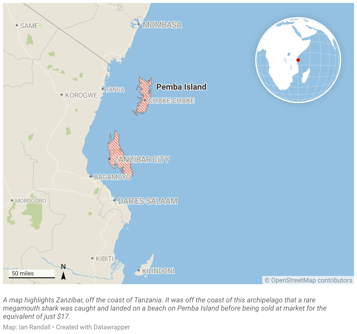 A map highlights Zanzibar, off the coast of Tanzania.