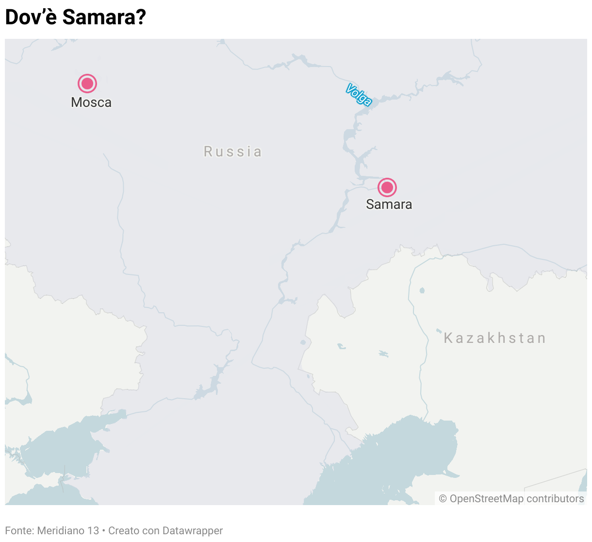Mappa della Russia con indicata Samara, dove si trovava la Cattedrale di cristo Salvatore a Samara.