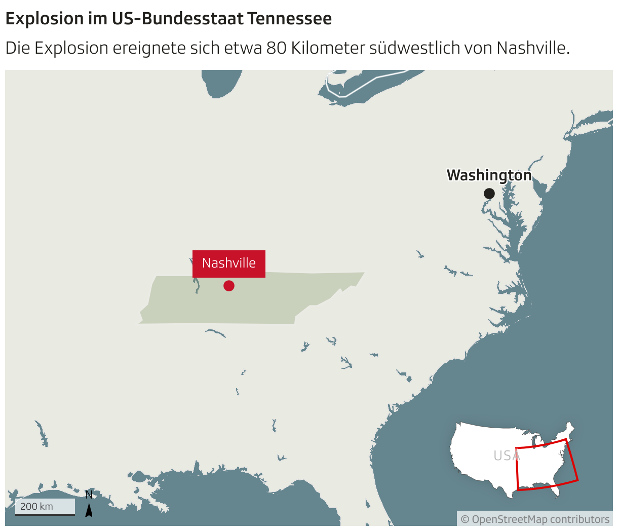 Explosion im US-Bundesstaat Tennessee (Locator-Karte)
