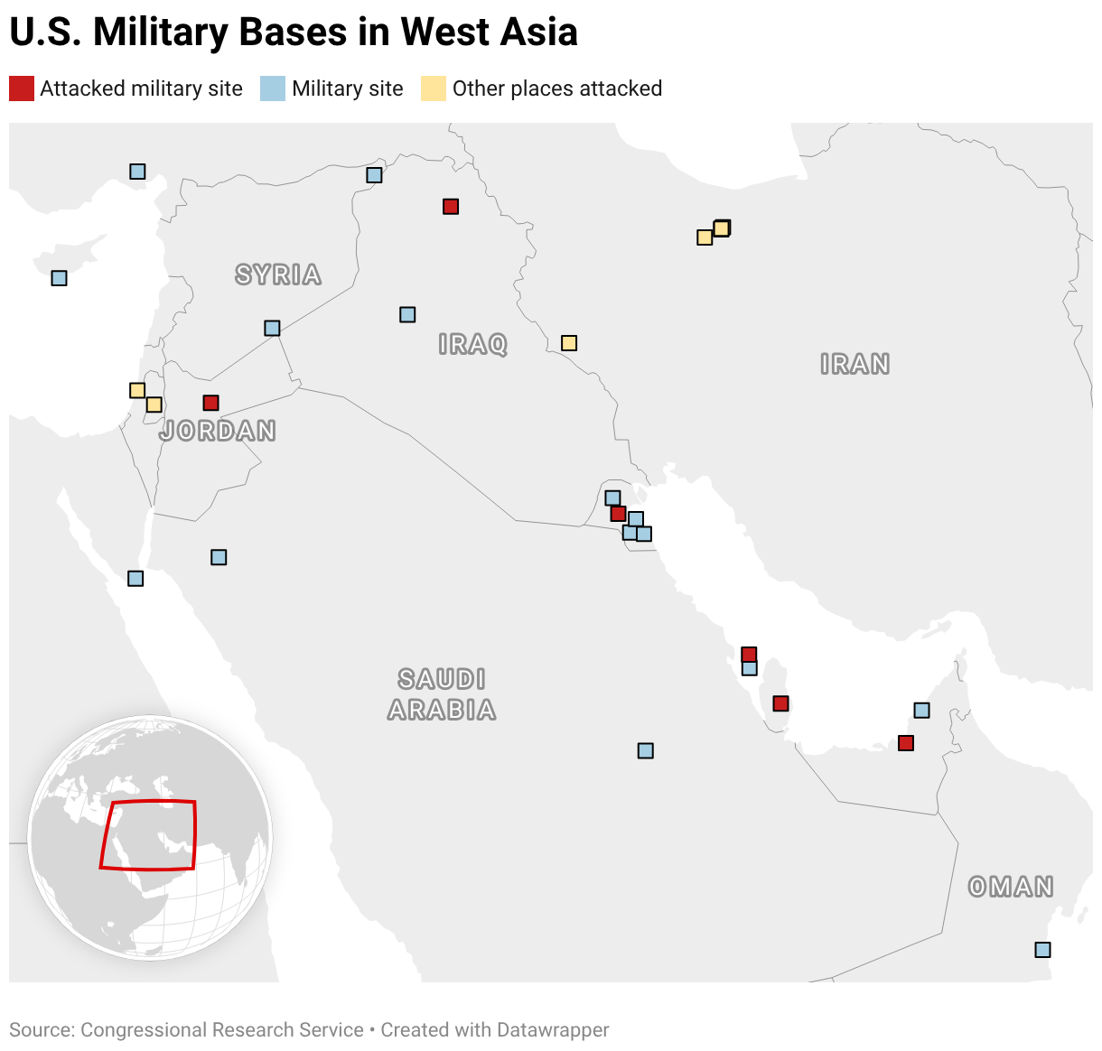U.S. Military Bases in West Asia (Symbol map)