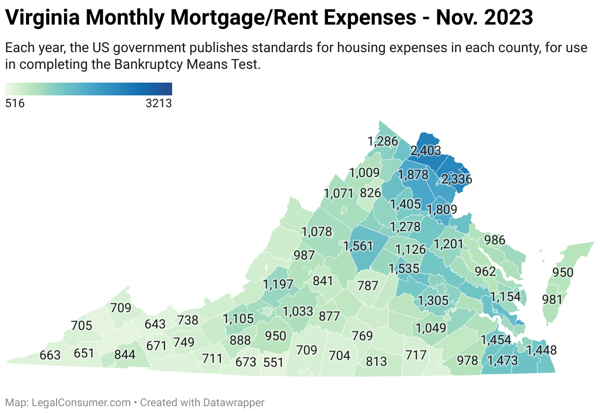 Map of Virginia Housing Expenses for Bankruptcy Means Test