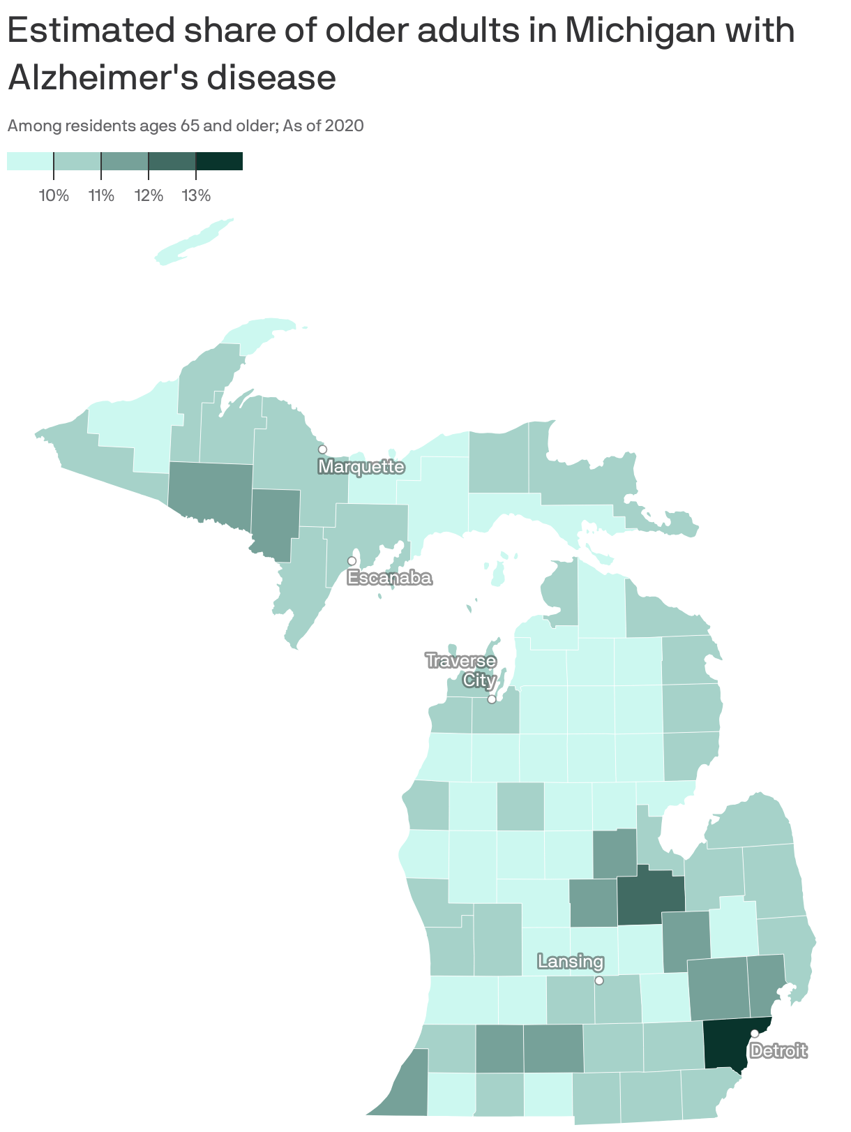 Estimated share of older adults in Michigan with Alzheimer's disease
