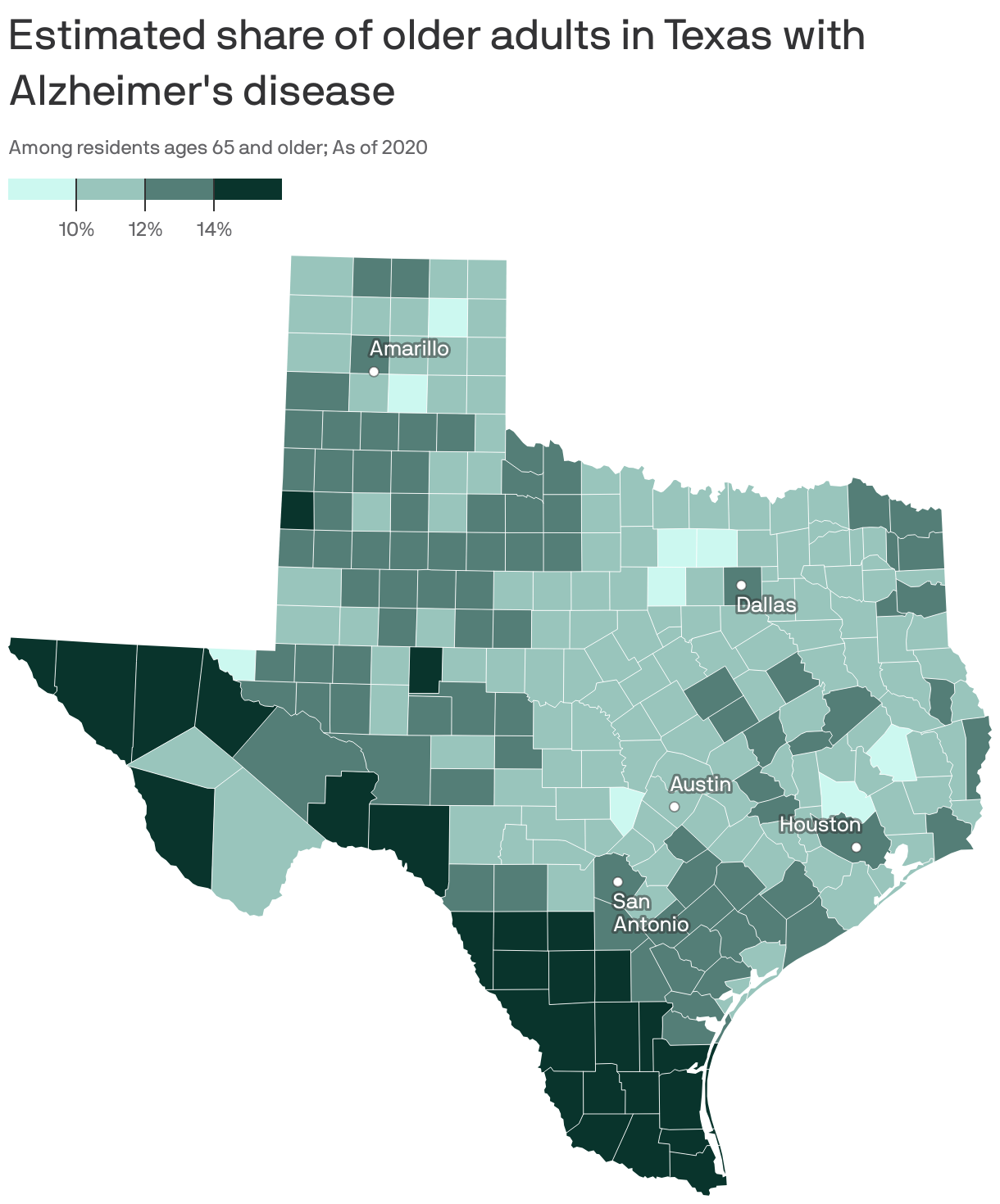 Estimated share of older adults in Texas with Alzheimer's disease